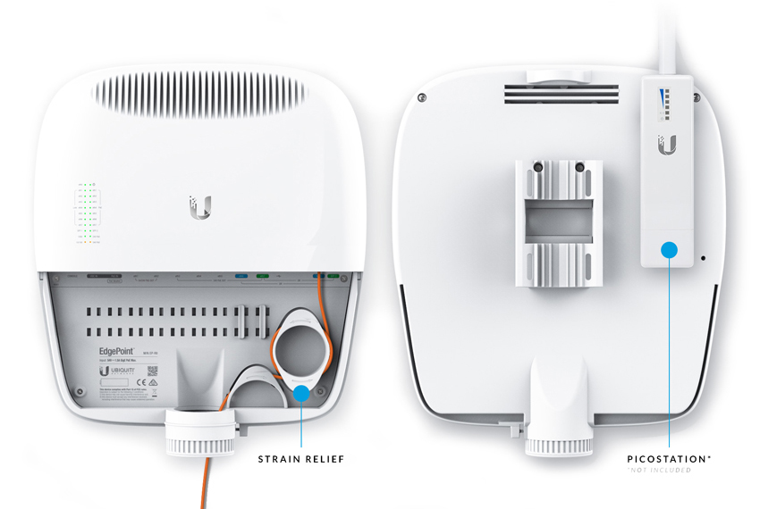 Strain Relief with cables and Picostation on Back (Not Included)